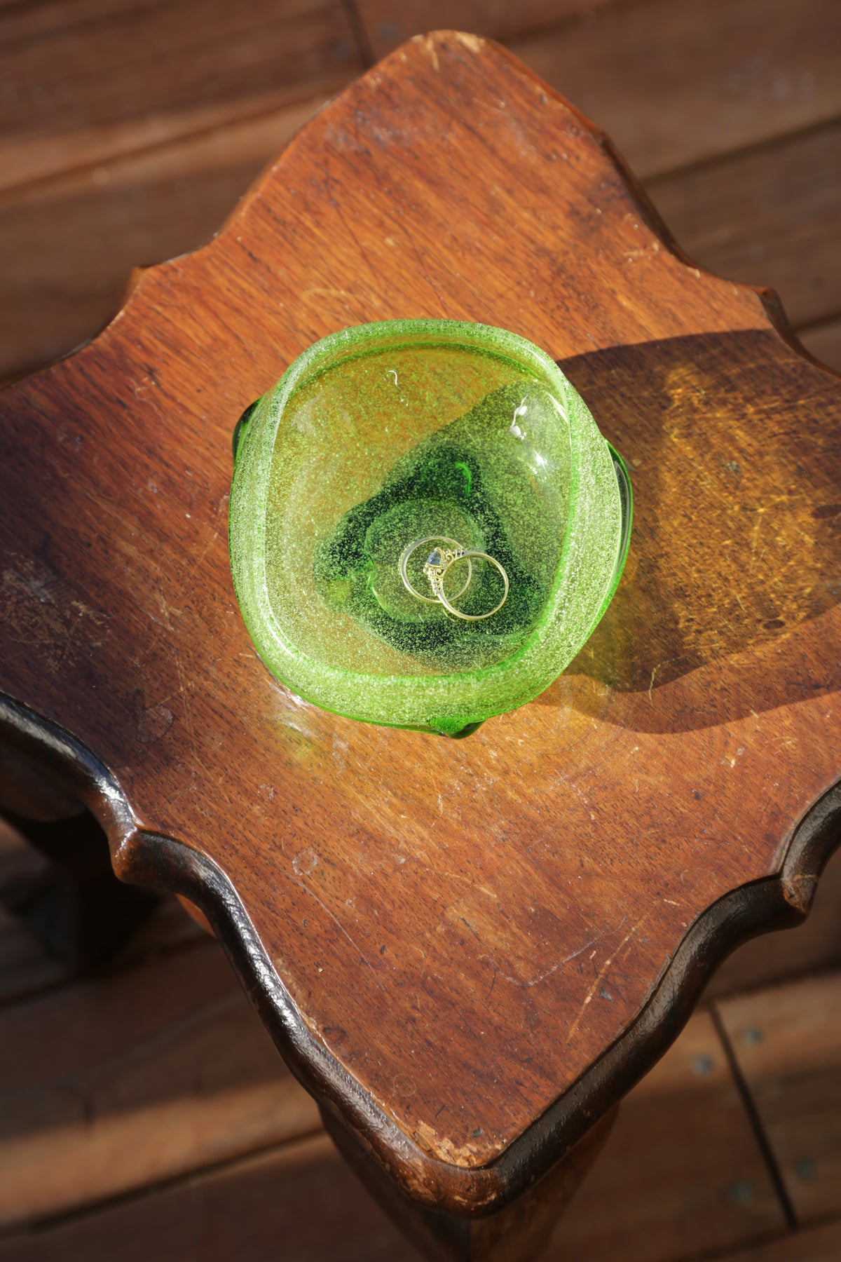 Green art glass small bowl