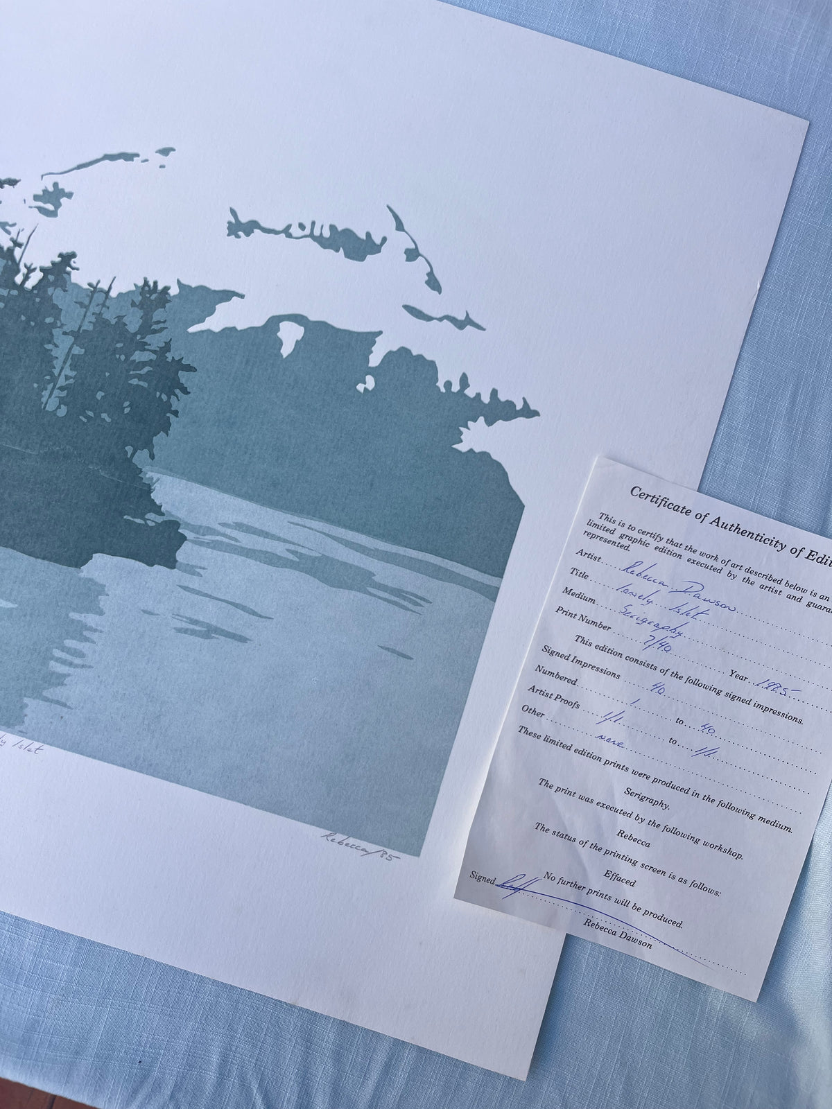 “Lonely Islet” by Rebecca Dawson silk screen print