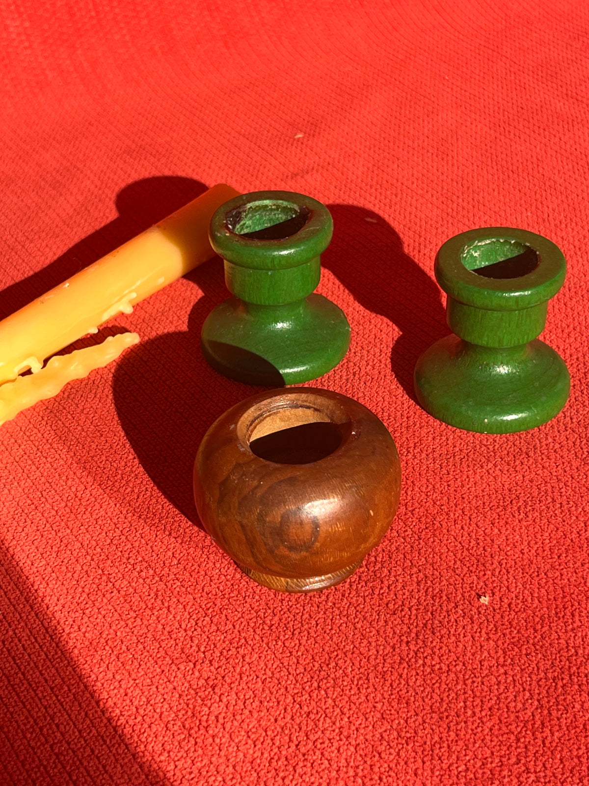 Mismatched wooden candle holders