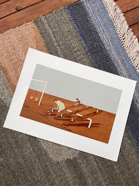 “Teetertotters” by Rebecca Dawson silk screen print
