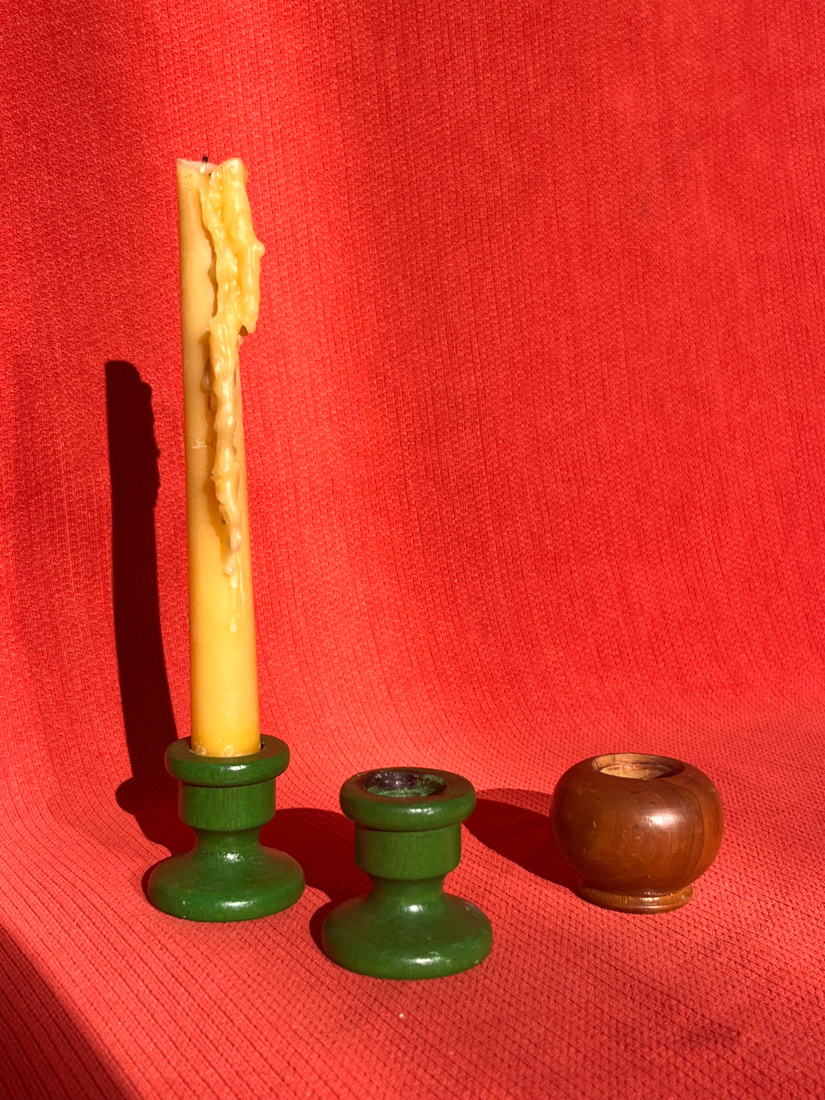Mismatched wooden candle holders