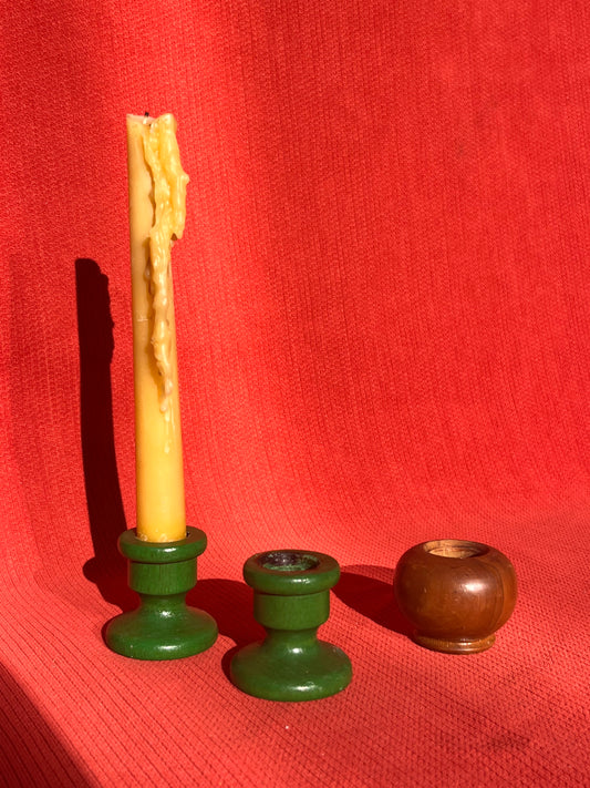 Mismatched wooden candle holders
