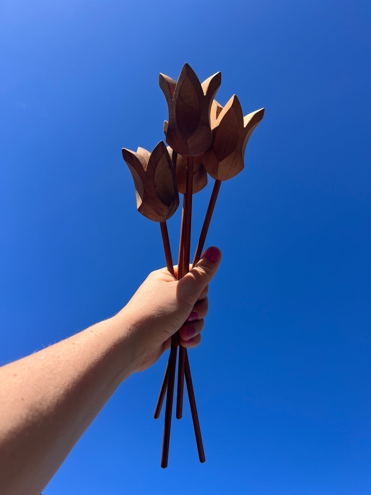 Wooden carved tulip set