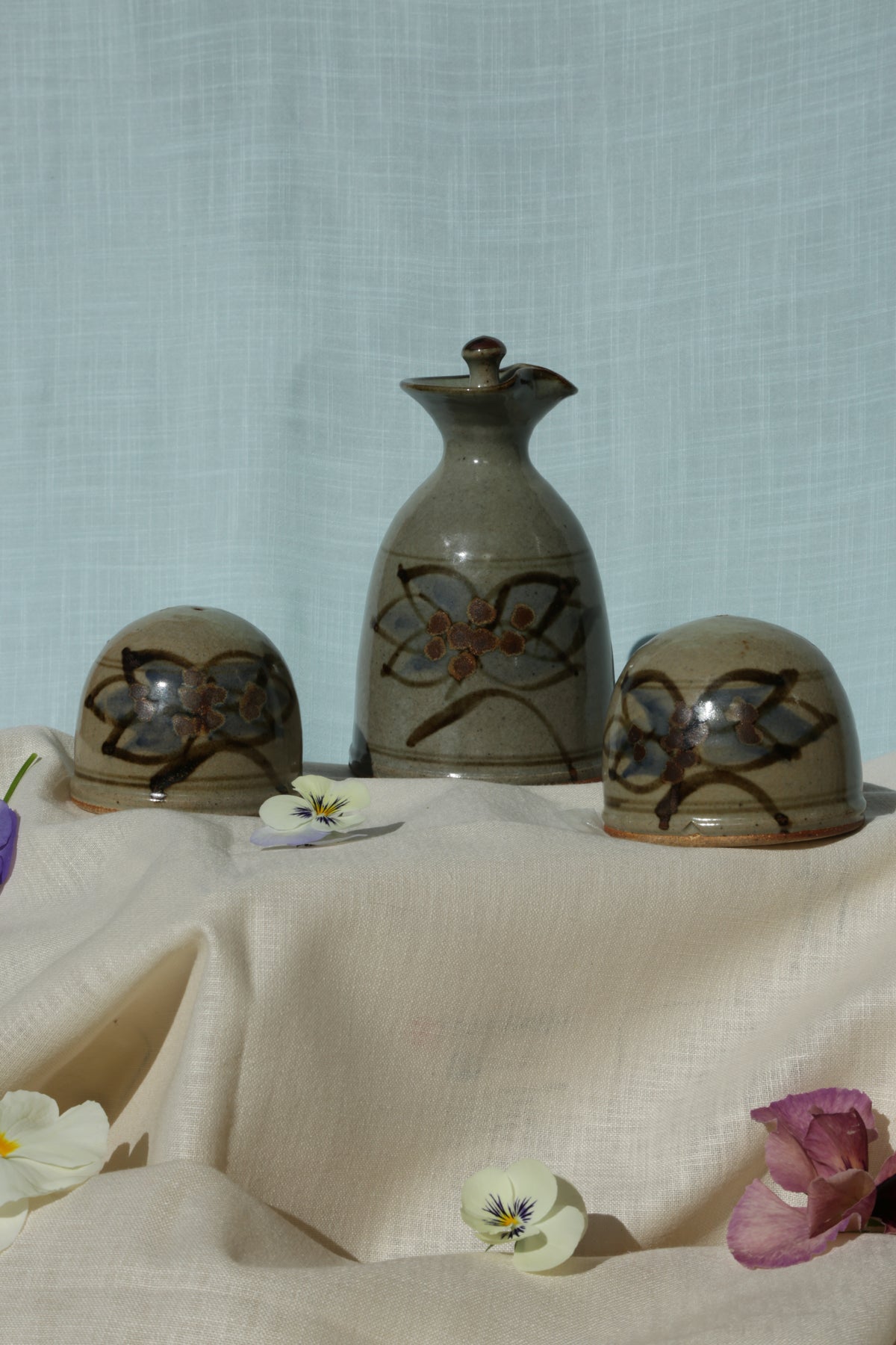 Studio Pottery oil & salt n' pepper shaker set